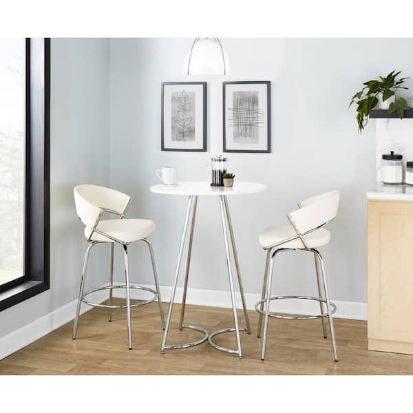 Cece Chrome Metal and White Wood Counter Table