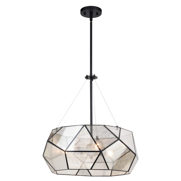 VAXCEL Euclid 3-Light Black Drum Geometric Pendant Light Contemporary  Fixture with Silver Mercury Glass P0393 - The Home Depot