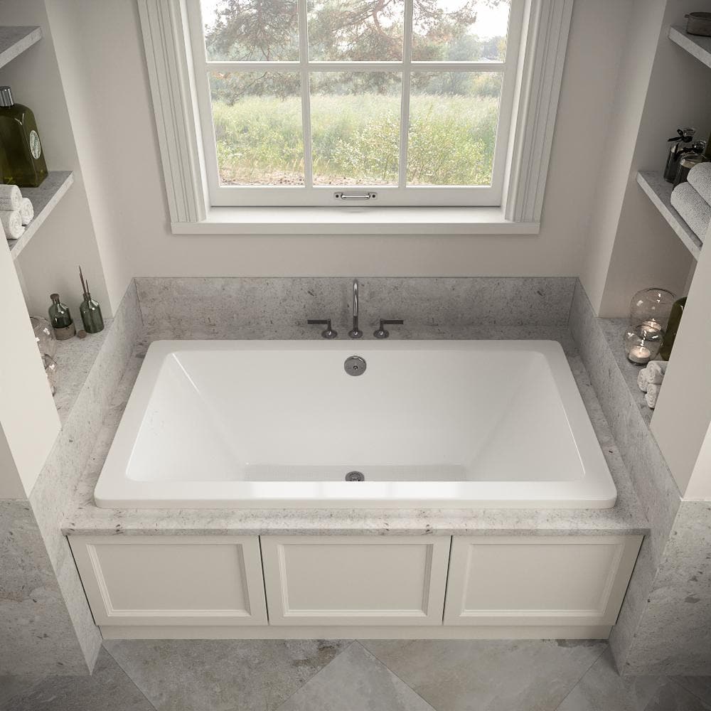 60" x 32" Glossy White Acrylic Soaking Drop-In Bathtub with Brushed Nickel Drain