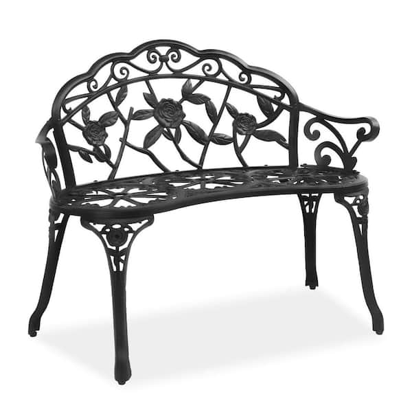 Unbranded 38.5 in. 2-Person Black Aluminum Outdoor Bench