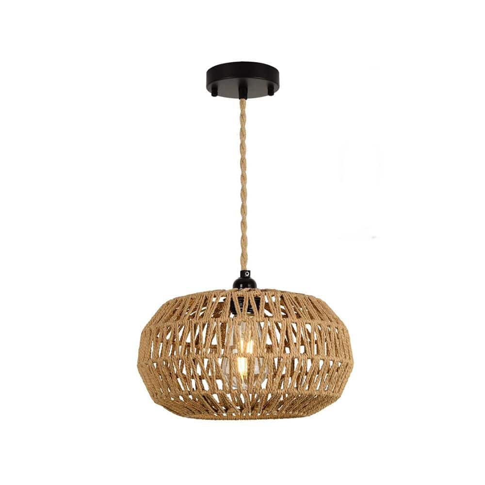 1-Light Dimmable Integrated LED Rattan Chandelier for Dining Room Living Ro