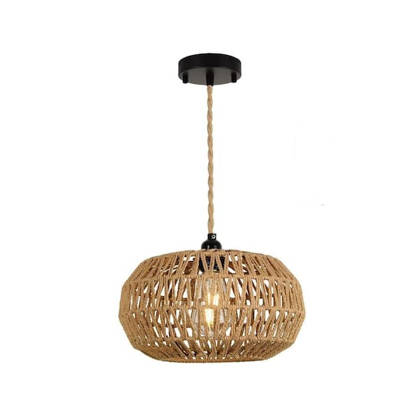 Jushua 1-Light Dimmable Integrated LED Rattan Chandelier for Dining Room Living Room Kitchen Bedroom Nursery Foyer