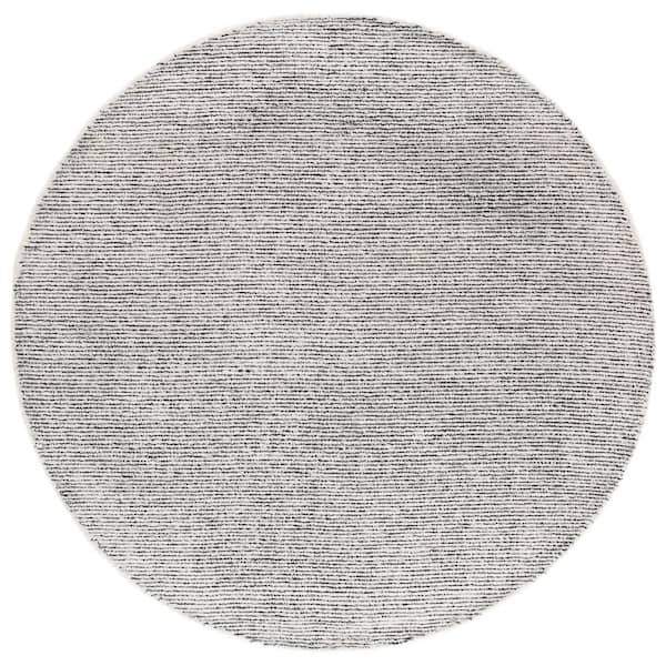 Abstract 6 ft. x 6 ft. Round Ivory/Black Modern Distressed Area Rug