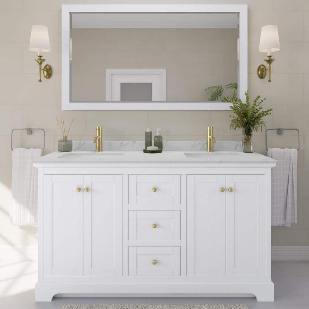 Avery 60 in. W x 22 in. D x 35 in. H Double Bath Vanity in White with Giotto Quartz Top price history on PriceWatchPro