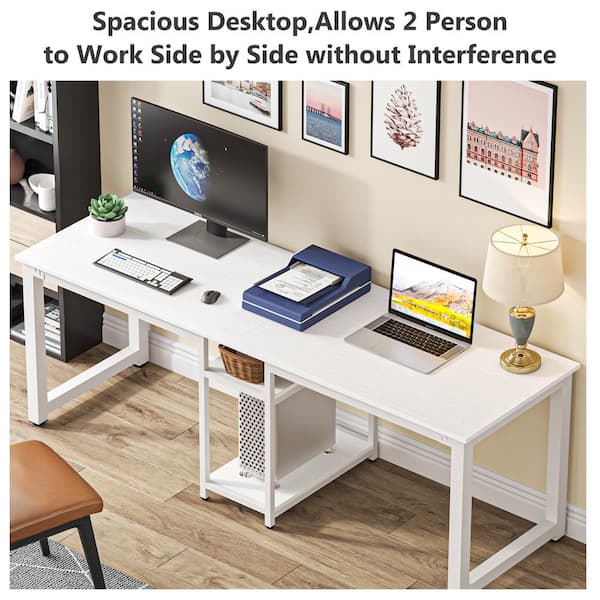 Tribesigns 78'' Computer Desk, Extra Large Two Person Office Desk with  Shelf, Double Workstation Desk for Home Office (All White) 