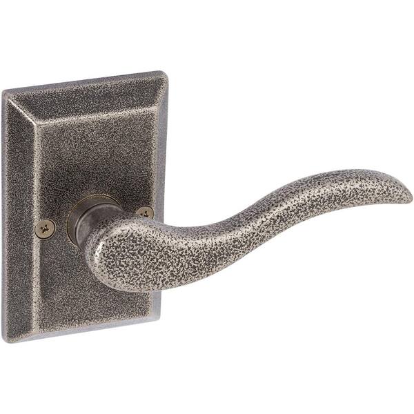 DELANEY HARDWARE Sandcast Rhonda Aged Pewter Single Dummy Left Hand Door Lever with Square Backplate