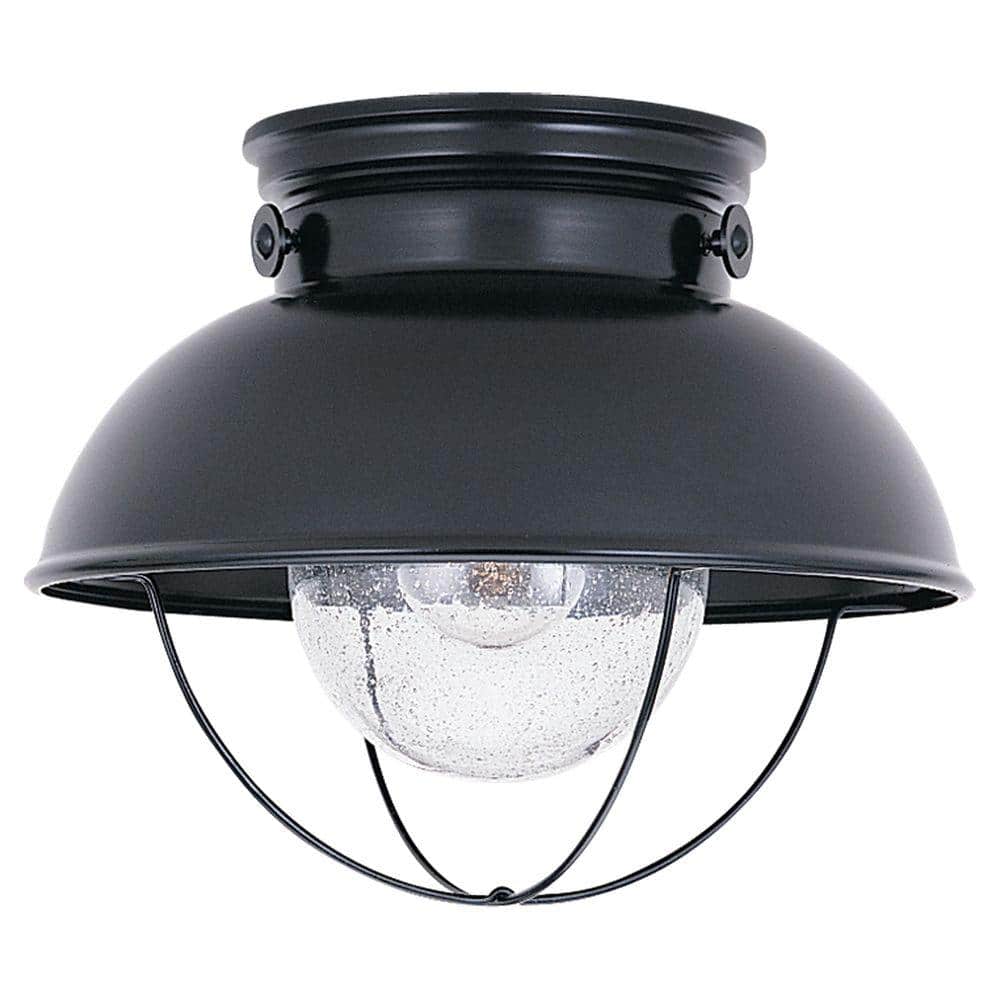 Sebring 11.25 in. W 1-Light Black Industrial Nautical Outdoor Flush Mount w