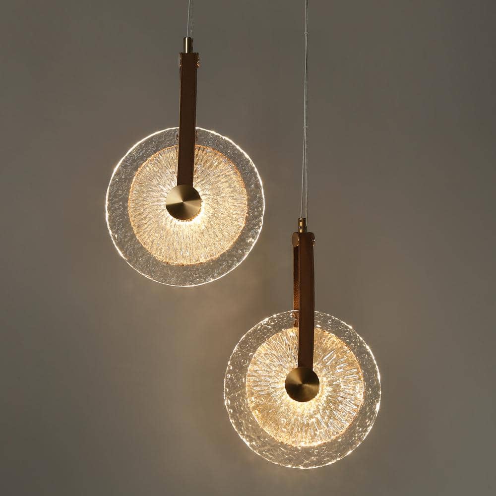 Gold and Clear Crystal LED Pendant Light with Brass Accents