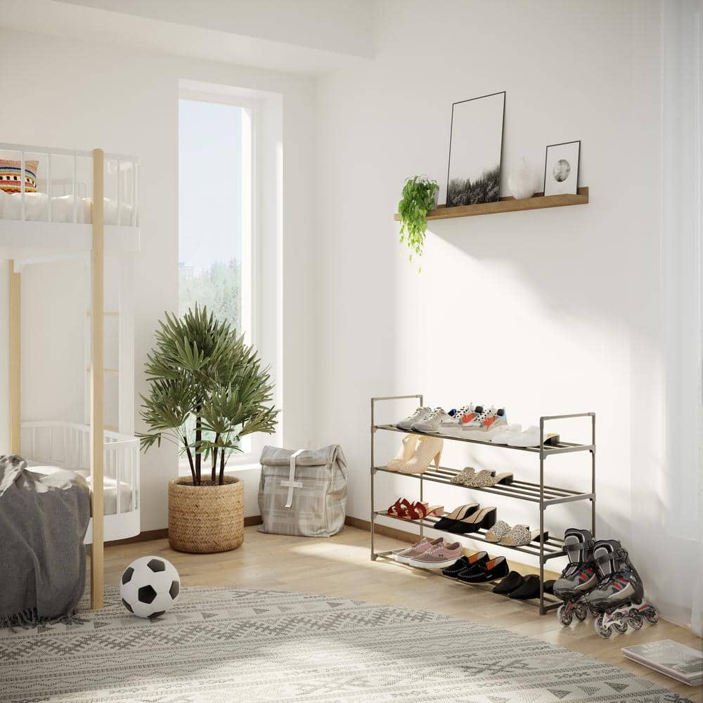 Gray 4-Tier Plastic Shoe Rack Organizer