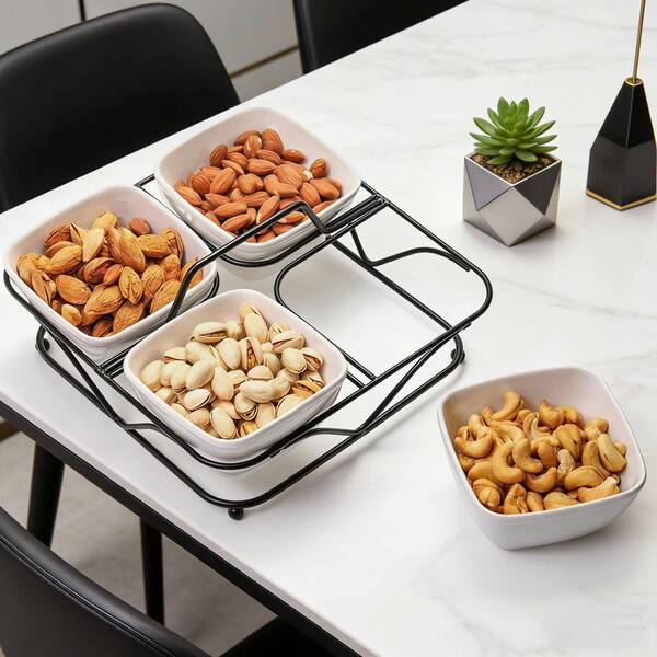 KHKFY Number of Compartments Ceramic Divided Serving Set 4