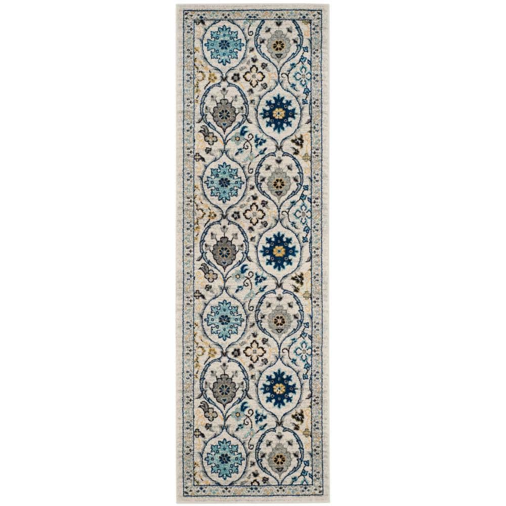 Evoke Ivory/Blue 2 ft. x 5 ft. Border Distressed Geometric Runner Rug price history on PriceWatchPro