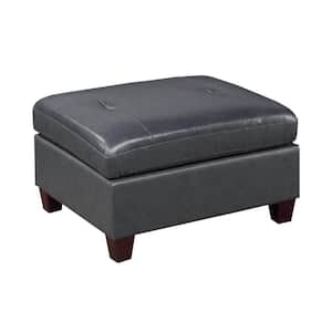 Hina Black Faux Leather Upholstered Rectangle Accent Medium (22 in. to 44 in. ) Ottoman