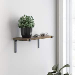 24 in. x 8 in. x 6 in. Medium Stained Solid Pine Decorative Wall Shelf with Matte Black Wraparound Steel Brackets