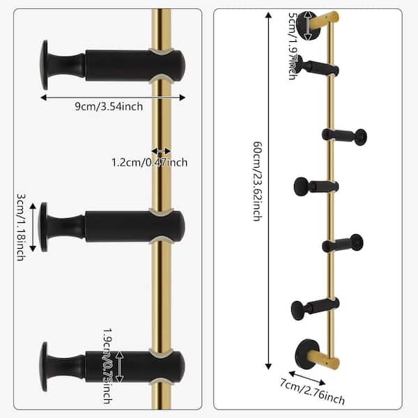 YIYIBYUS Black and Gold Metal Brass Wall Mounted Coat Rack with 5