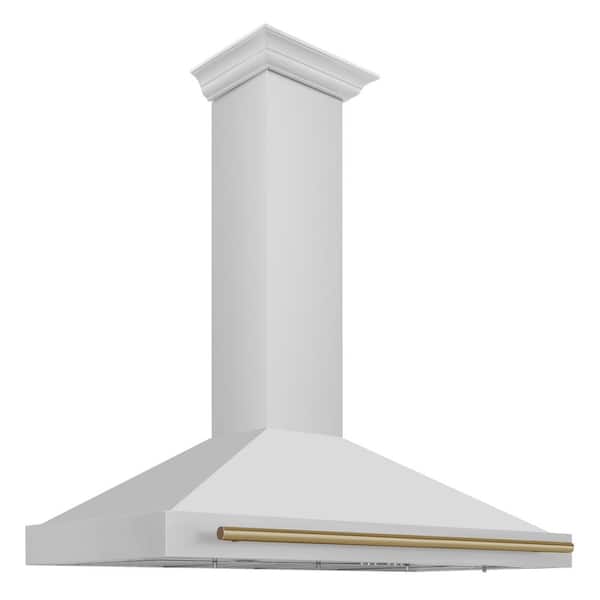 ZLINE Kitchen and Bath Autograph Edition 48 in. 400 CFM Ducted Vent Wall Mount Range Hood with Champagne Bronze Handle in Stainless Steel