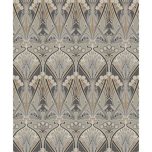 Metallic Bronze and Smoke Dragonfly Damask Unpasted Nonwoven Paper Wallpaper Roll 57.5 sq. ft.
