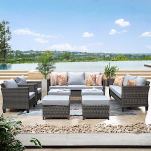Positano Gray 8-Piece Wicker Patio Conversation Set with with Gray Cushions
