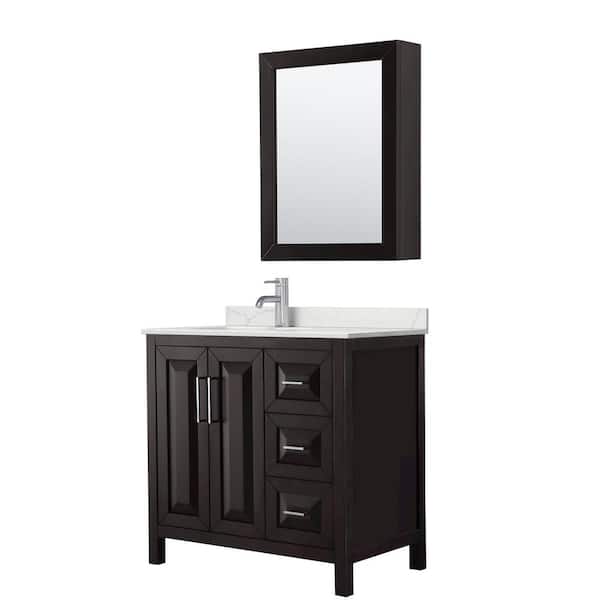 Wyndham Collection Daria 36 in. W x 22 in. D x 35.75 in. H Single Bath Vanity in Dark Espresso with Giotto Quartz Top and Mirror