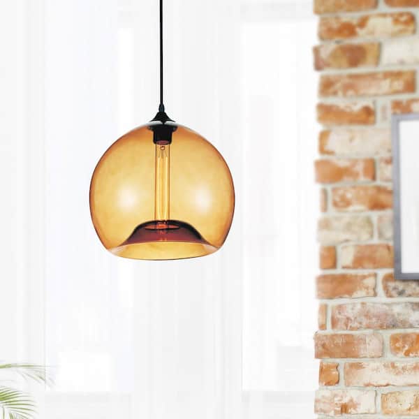 Glass 1 Light Down Mini Pendant With Amber Finish