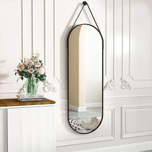 16 in. W x 48 in. H Oval Black Modern Aluminum Alloy Framed Rounded Full Length Mirror Wall Mirror