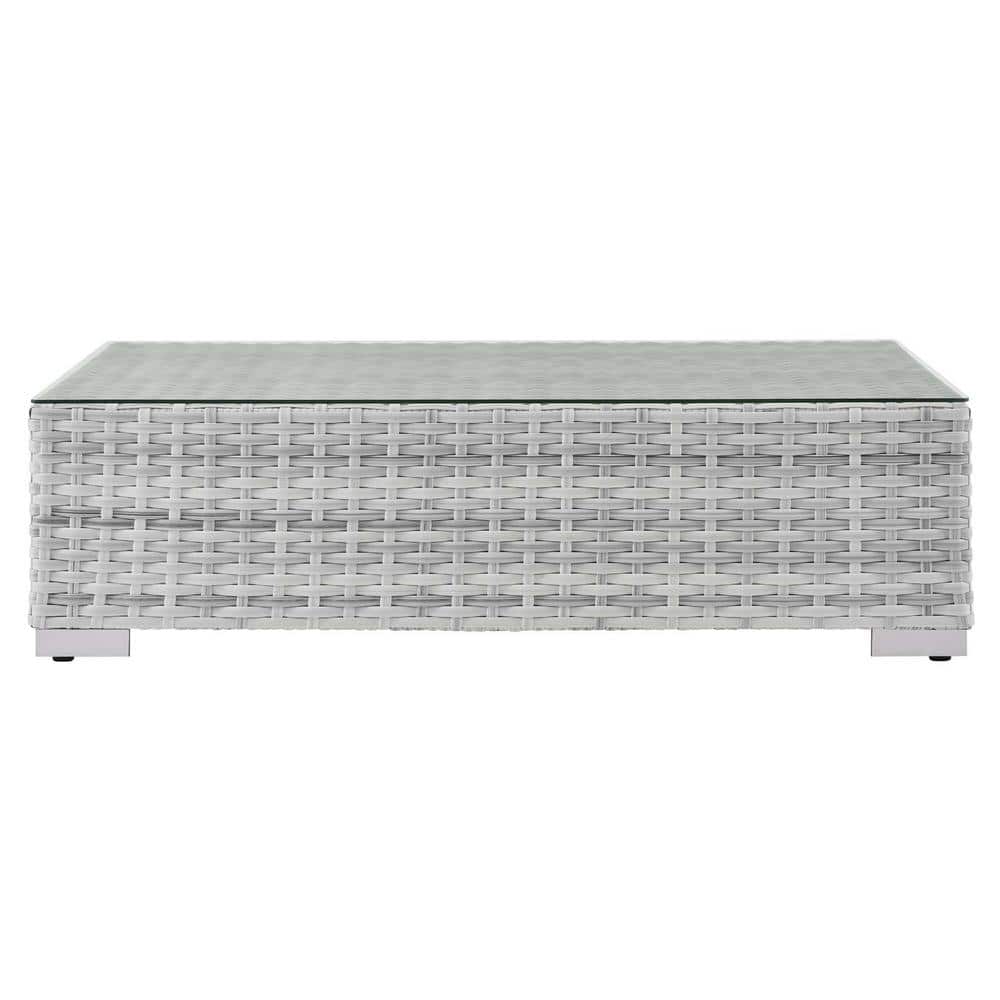 Convene Light Gray Wicker Outdoor Coffee Table with Glass Top