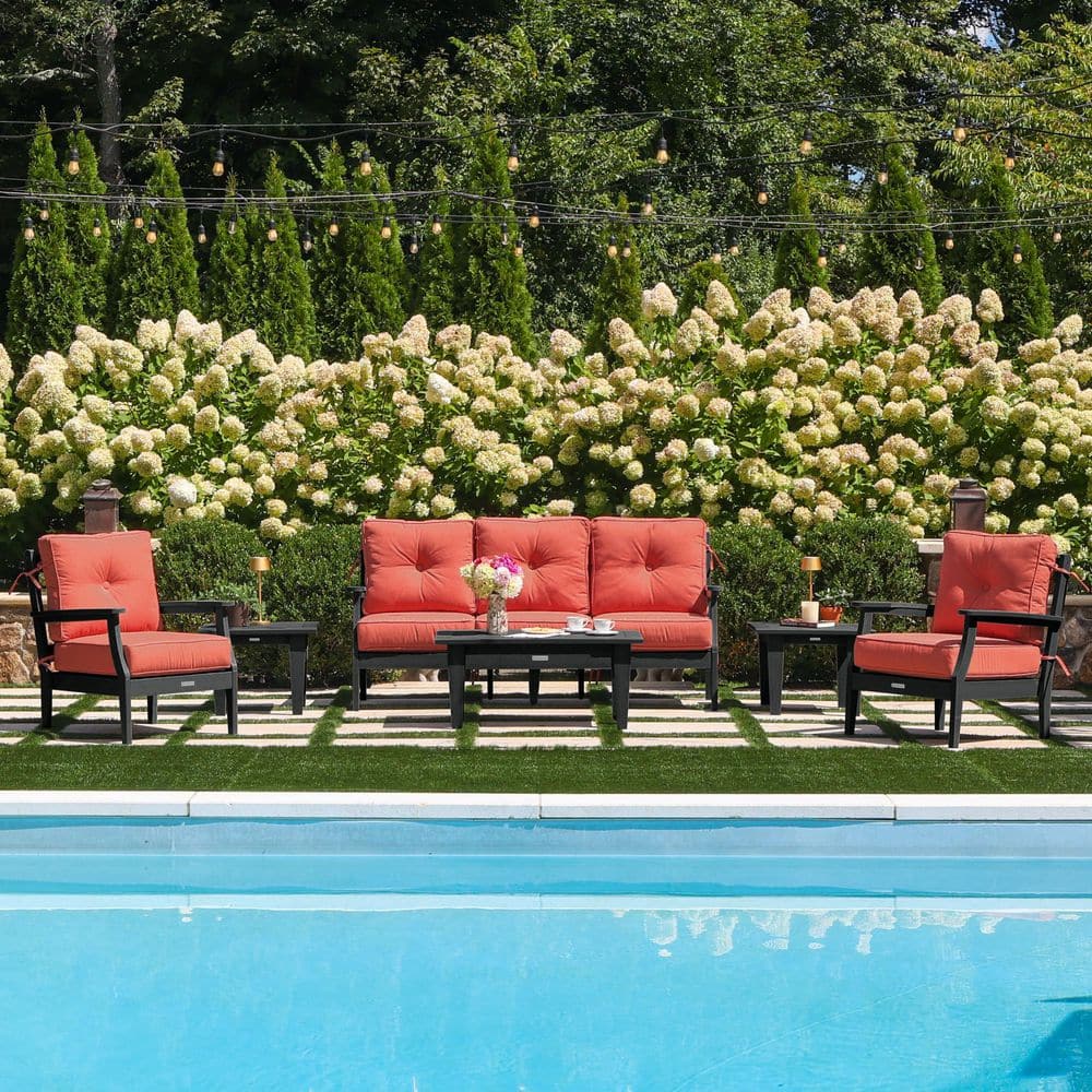 Lehigh Black 6-Piece Couch and Chair Deep Seating Patio Conversation Set with Sunbrella Canvas Persimmon Cushions price history on PriceWatchPro