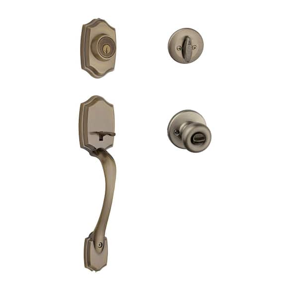 Belleview Antique Bronze Single Cylinder Keyed Entry Door Handleset with Tylo Interior Doorknob ft Smartkey Security