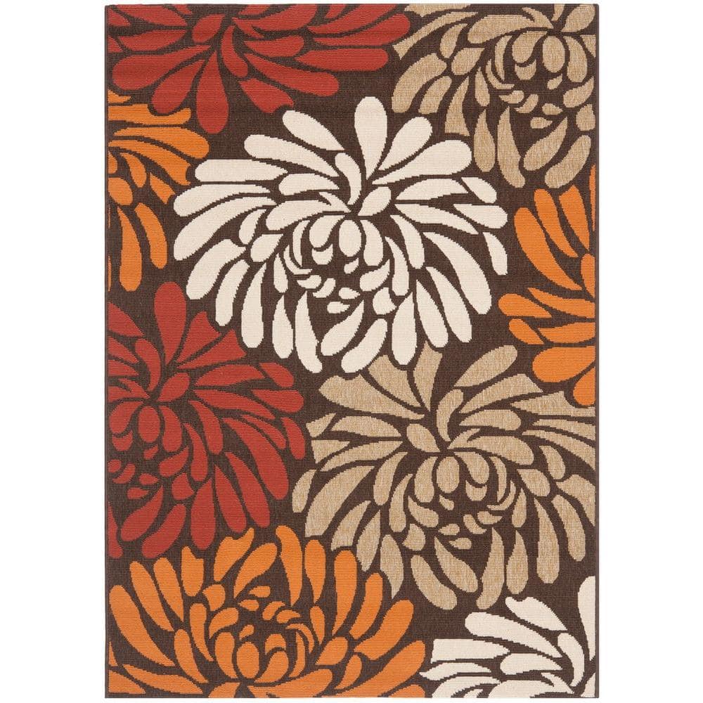 Chocolate and Terracotta Floral Synthetic 4' x 6' Area Rug