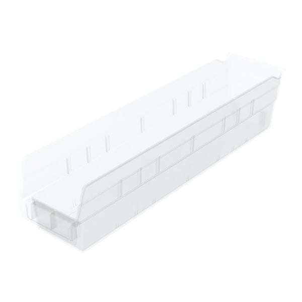 30128 Plastic Stackable Shelf Bins, 18 in. x 4 in. x 4 in. Clear, 12-pack