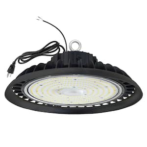 11 in. 450-Watt Equivalent Integrated LED Dimmable Black High Bay Light, UFO Commercial Warehouse Area Lighting Fixture