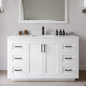 Miranda 54 in. W x 22 in. D x 33.75 in. H Single Sink Bath Vanity in White with Carrara Cultured Marble Top and Mirror