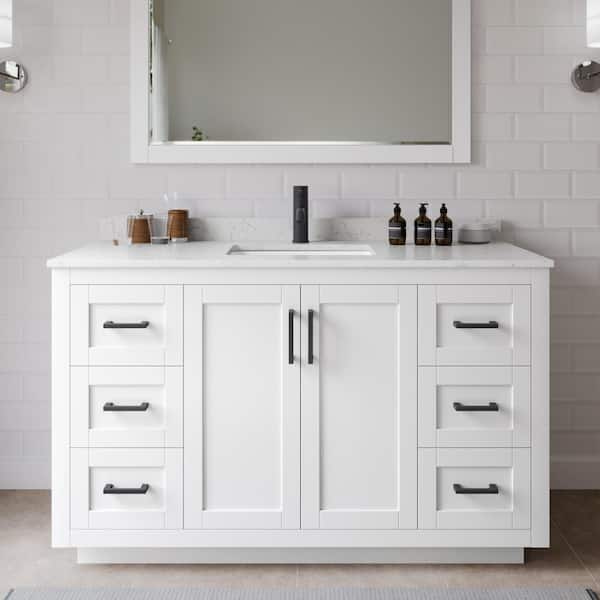 Wyndham Collection Miranda 54 in. W x 22 in. D x 33.75 in. H Single Sink Bath Vanity in White with Carrara Cultured Marble Top and Mirror