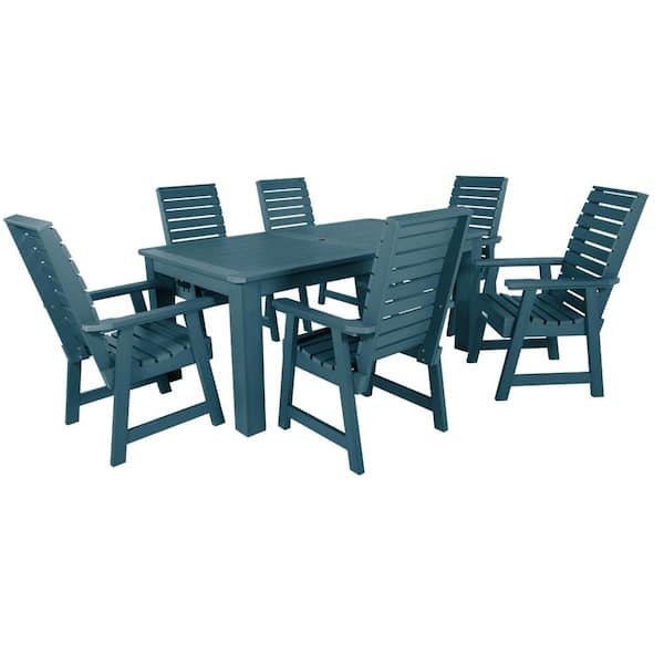 Highwood Weatherly Nantucket Blue 7-Piece Recycled Plastic Rectangular Outdoor Dining Set