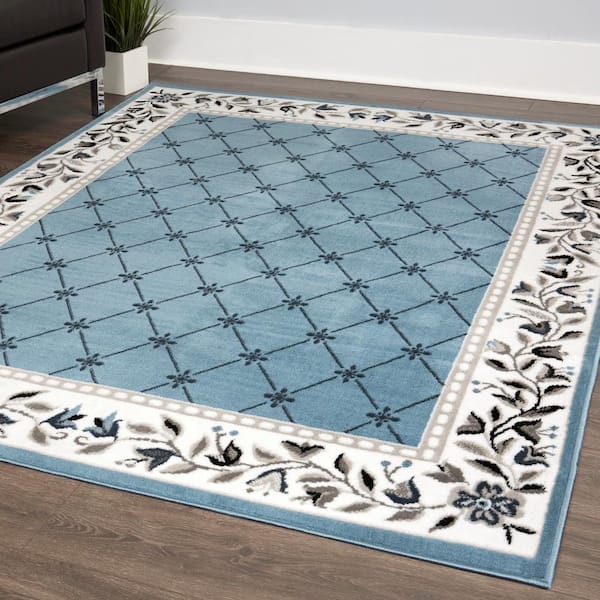 Premium Blue/Ivory 5 ft. x 7 ft. Indoor Area Rug