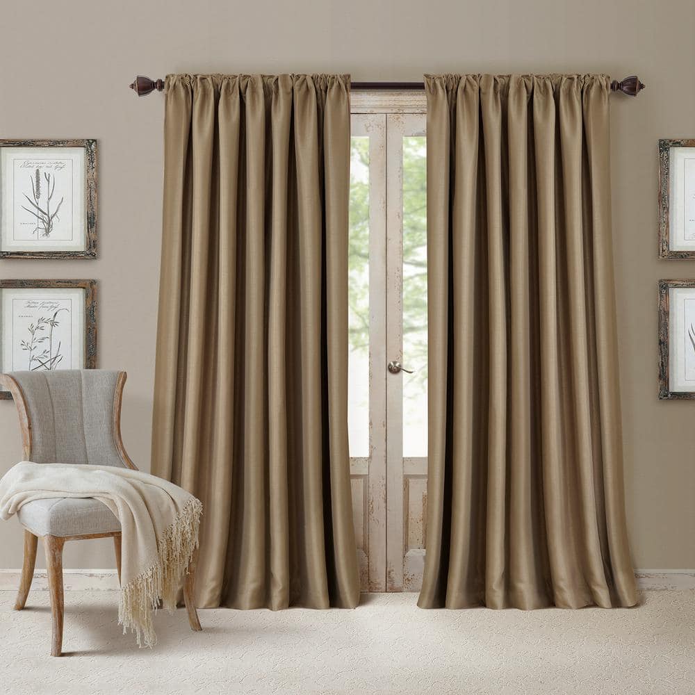 Antique Gold Faux Silk Blackout Window Curtain Panel - 52" x 108"
