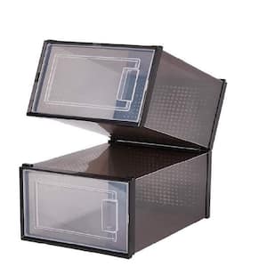 8-Pair Stackable Clear Plastic Foldable Shoe Boxes in Black