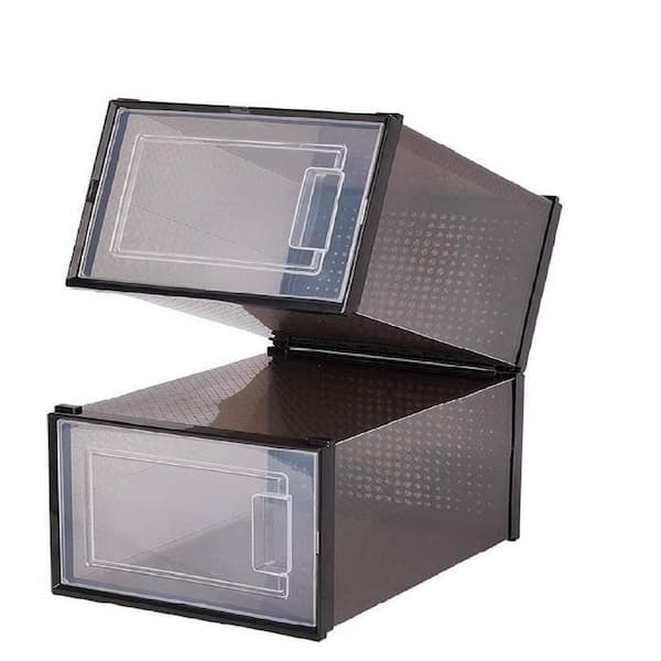8-Pair Black Foldable Stackable Storage Plastic Shoe Boxes