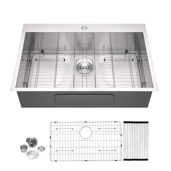 Unbranded 33 in. Drop-In Single Kitchen Sink 18 Gauge Stainless Steel Kitchen Sink Bowl with Accessories