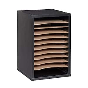 11-Compartment Wood Vertical Paper Sorter Literature File Organizer, Black