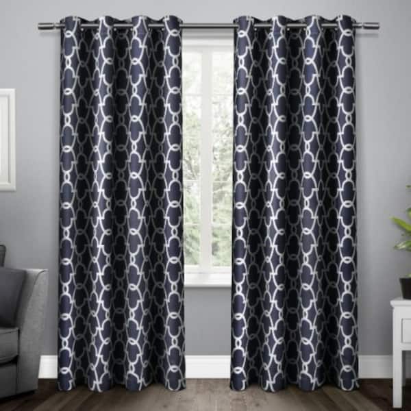 EXCLUSIVE HOME Gates Peacoat Blue Ogee Woven Room Darkening Grommet Top Curtain, 52 in. W x 108 in. L (Set of 2)