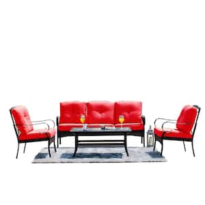 Dex 5-Piece Metal Outdoor Sectional Sofa Set with Red Cushions