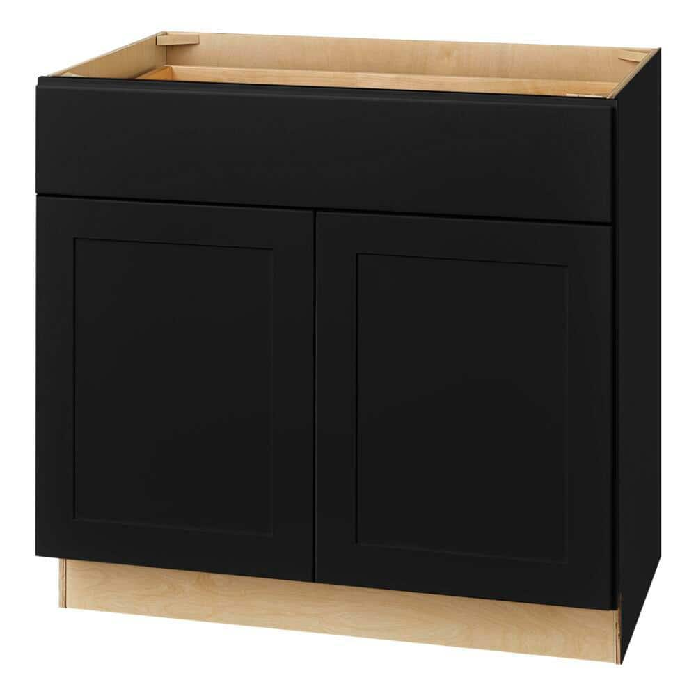 Avondale 36 in. W x 24 in. D x 34.5 in. H Ready to Assemble Plywood Shaker Base Kitchen Cabinet in Raven Black -  Hampton Bay