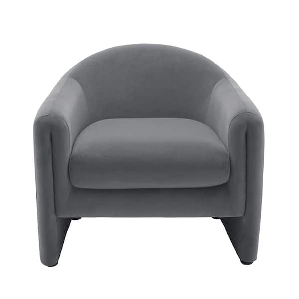 Uixe Modern Light Gray Velvet Wood Frame Upholstered Accent Barrel Chair(Set of 1)