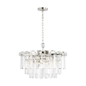 Arden 24.125 in. W x 17.25 in. H 10-Light Polished Nickel Indoor Dimmable Medium Chandelier with Textured Glass Panels