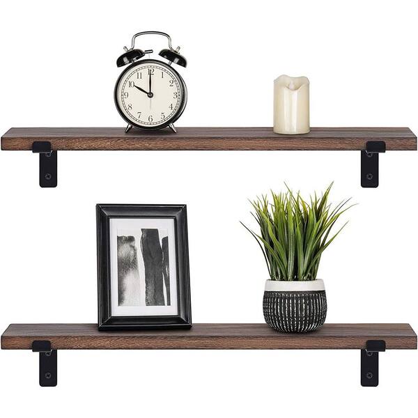  Floating Shelves, 17 Inch Wall Shelf Set of 3, Rustic Wood  Shelves for Wall Storage, Wall Mounted Wooden Display Shelf for Bathroom  Bedroom Kitchen Garage, Carbonized Black : Home & Kitchen