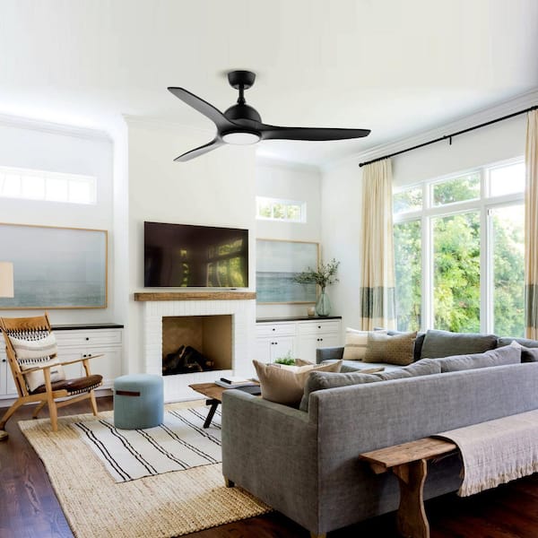 52 in. Integrated LED Indoor Modern Propeller Matte Black 3 Blade Ceiling Fan with Light and Remote Control