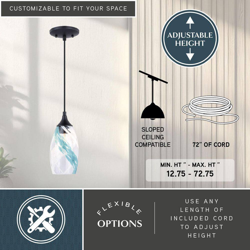 Milano Oil Rubbed Bronze Mini Pendant with Hand-Blown Glass Shade