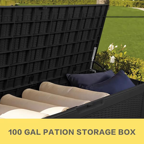 Vineego 100 Gallon All-Weather Resin Deck Box,Indoor Outdoor Lockable  Storage Container, Black