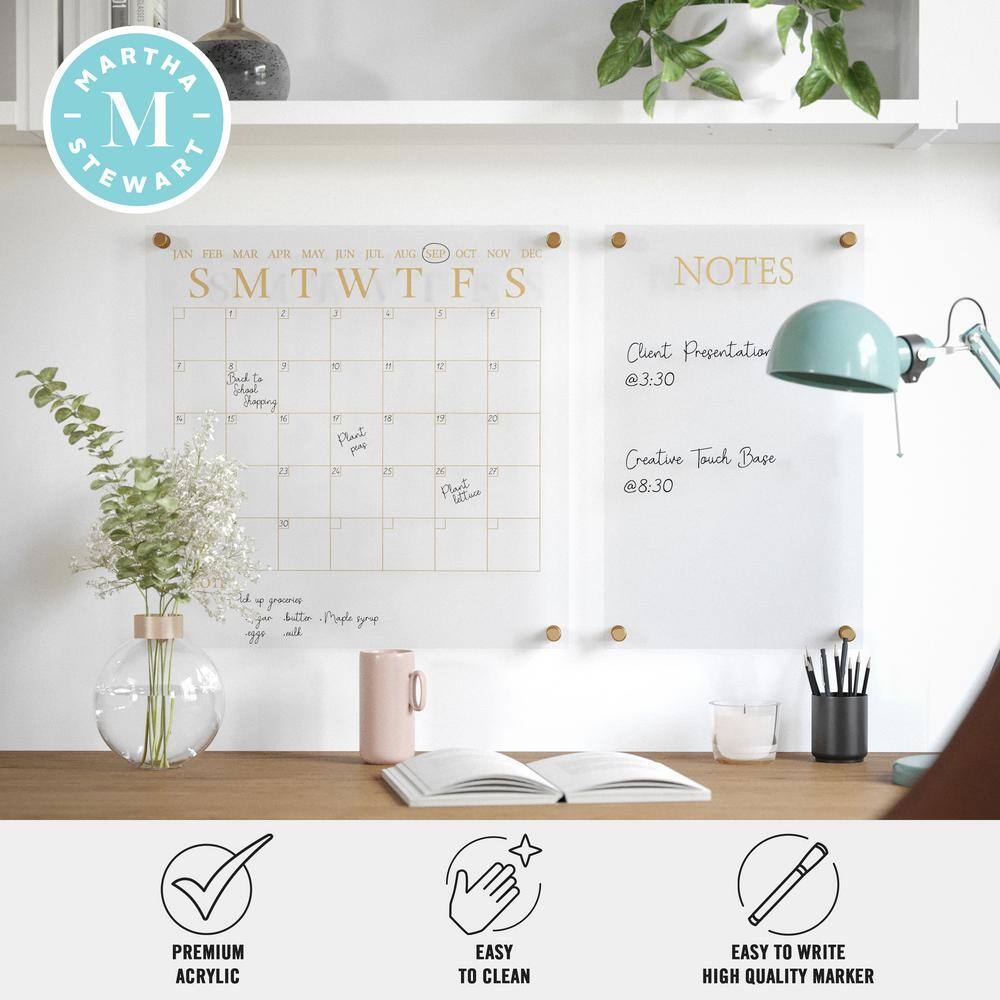 Clear Gold Acrylic Wall Calendar and Notes Board Set