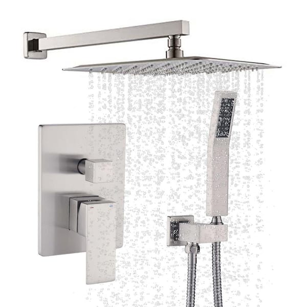 GIVING TREE Single Handle 2-Spray Square Shower Faucet with Hand Shower in Brushed Nickel Ceramic Disc (Valve Included)